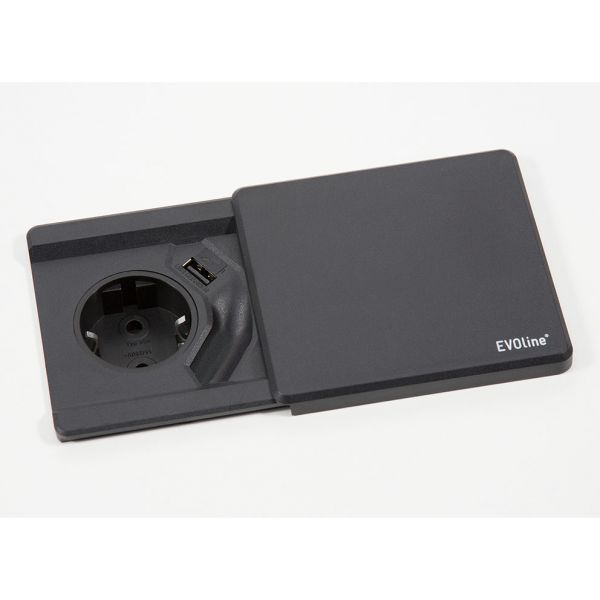 EVOline Square80, Steckdose+USB-Charger, schwarz