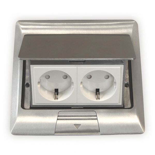 Boden- und Wand-Einbausteckdose LEDmaxx, 2 Schutzkontakt-Steckdosen