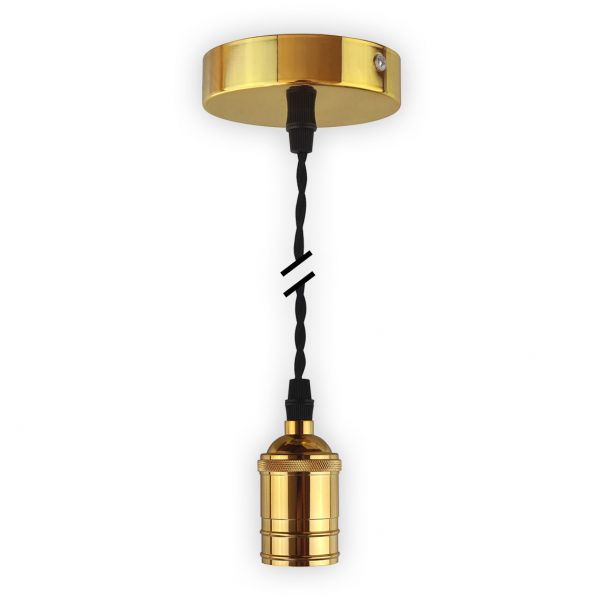 Metall-Lampenfassung LEDmaxx gold mit Textilleitung schwarz, E27, V2