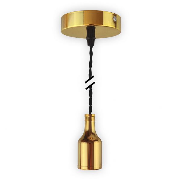Metall-Lampenfassung LEDmaxx gold mit Textilleitung schwarz, E27, V1
