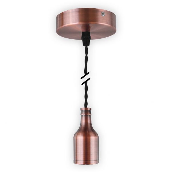 Metall-Lampenfassung LEDmaxx bronze-rot mit Textilleitung schwarz, E27, V1