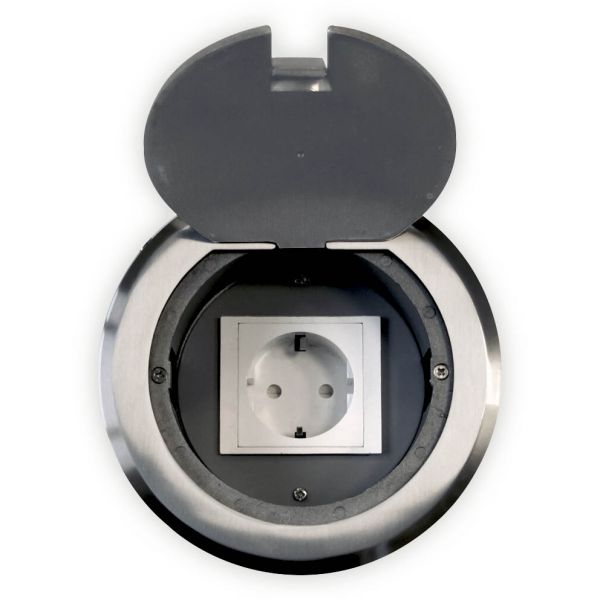 Boden- und Wand-Einbausteckdose LEDmaxx rund, 1 Schutzkontakt-Steckdose
