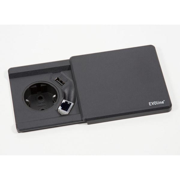 EVOline Square80, Steckdose+USB-Charger+CAT6-Buchse, schwarz