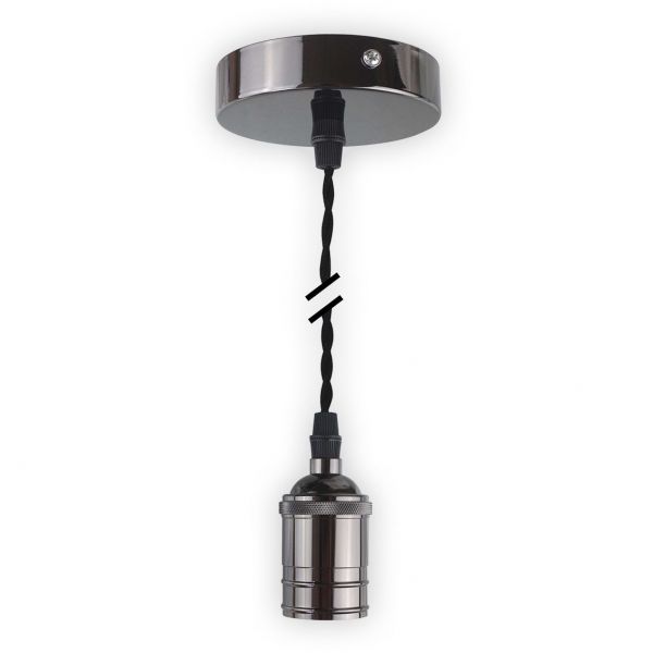 Metall-Lampenfassung LEDmaxx schwarz mit Textilleitung schwarz, E27, V2