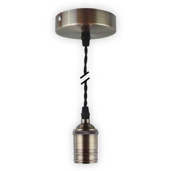 Metall-Lampenfassung LEDmaxx bronze mit Textilleitung schwarz, E27, V2
