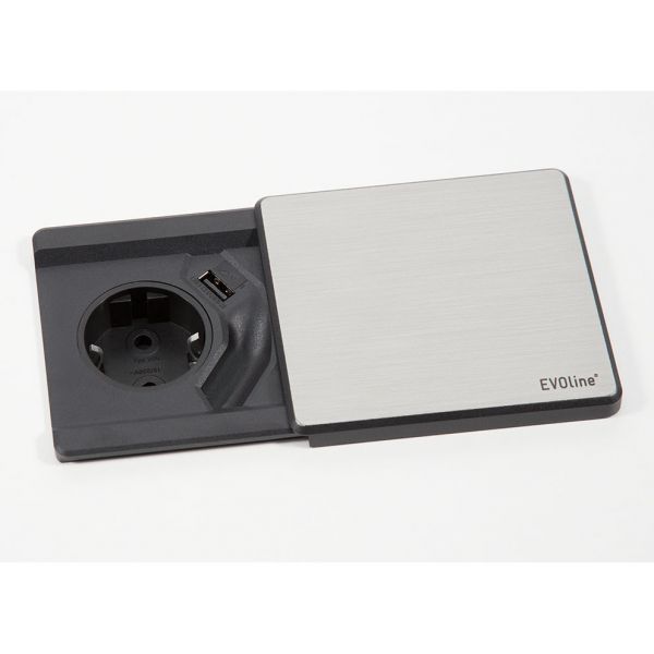 EVOline Square80, Steckdose+USB-Charger, Edelstahl-Optik