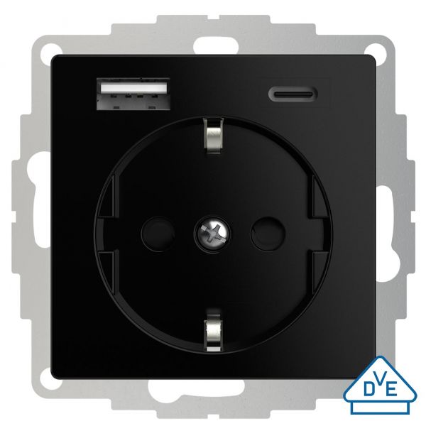 2USB Schutzkontakt-Steckdose inCharge Pro 55, USB A/C 3 A, 15W, schwarz glänzend