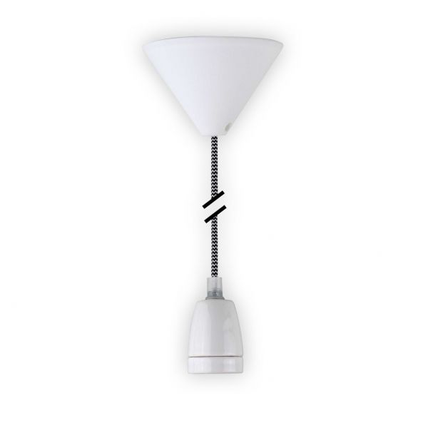 Keramik-Lampenfassung LEDmaxx mit Textilleitung schwarz-weiß, E27