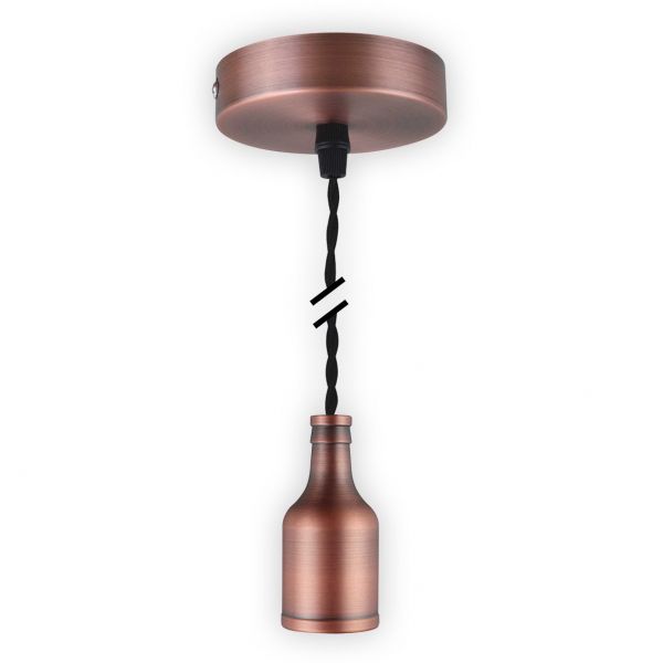 Metall-Lampenfassung LEDmaxx bronze-rot matt mit Textilleitung schwarz, E27, V1