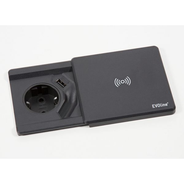 EVOline Square80 mit induktiver Ladefunktion, Steckdose+USB-Charger, schwarz